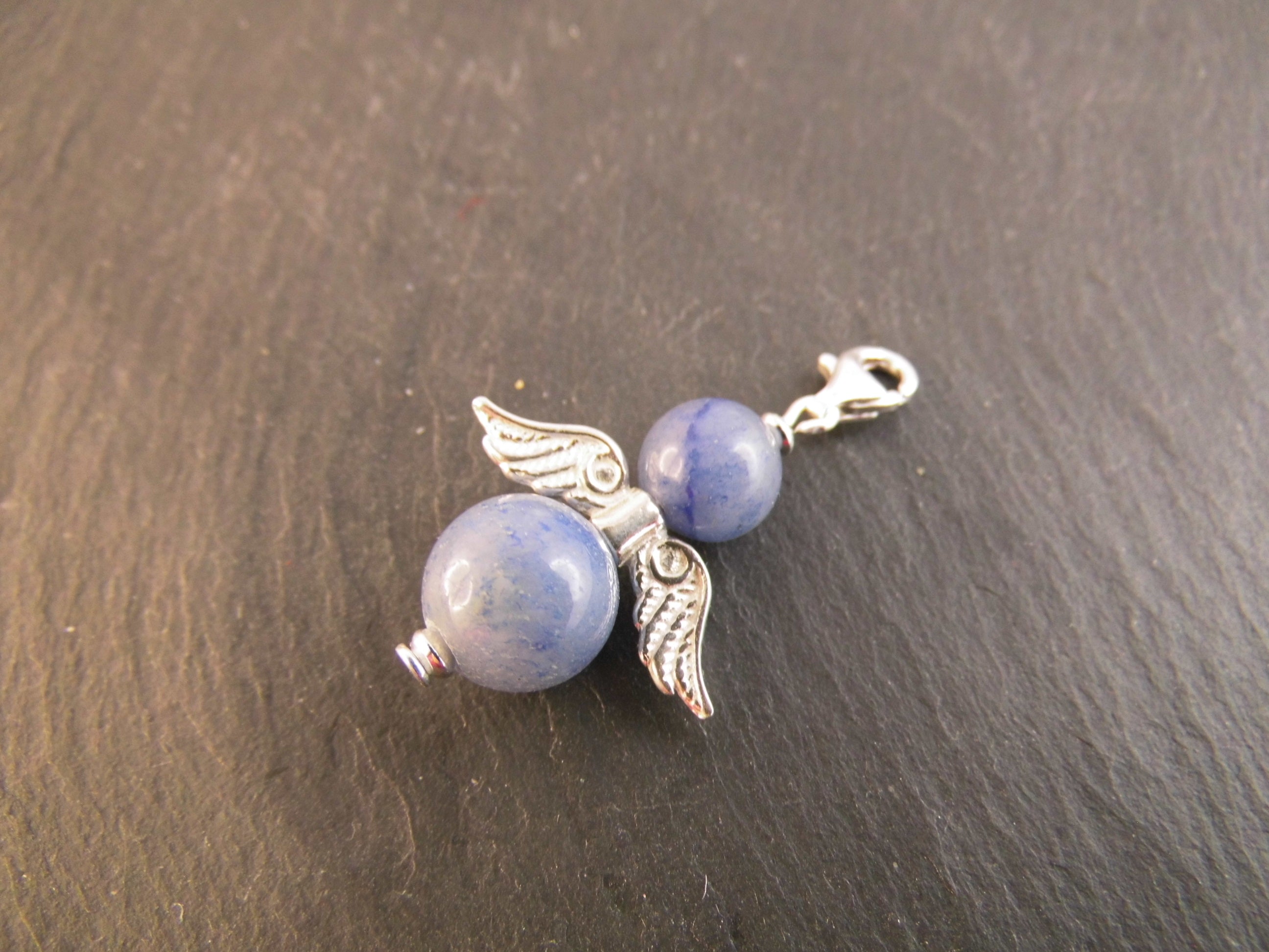 925er Echt Silber Blauer Achat Anhänger Perlenengel Schutzengel Kettenanhänger